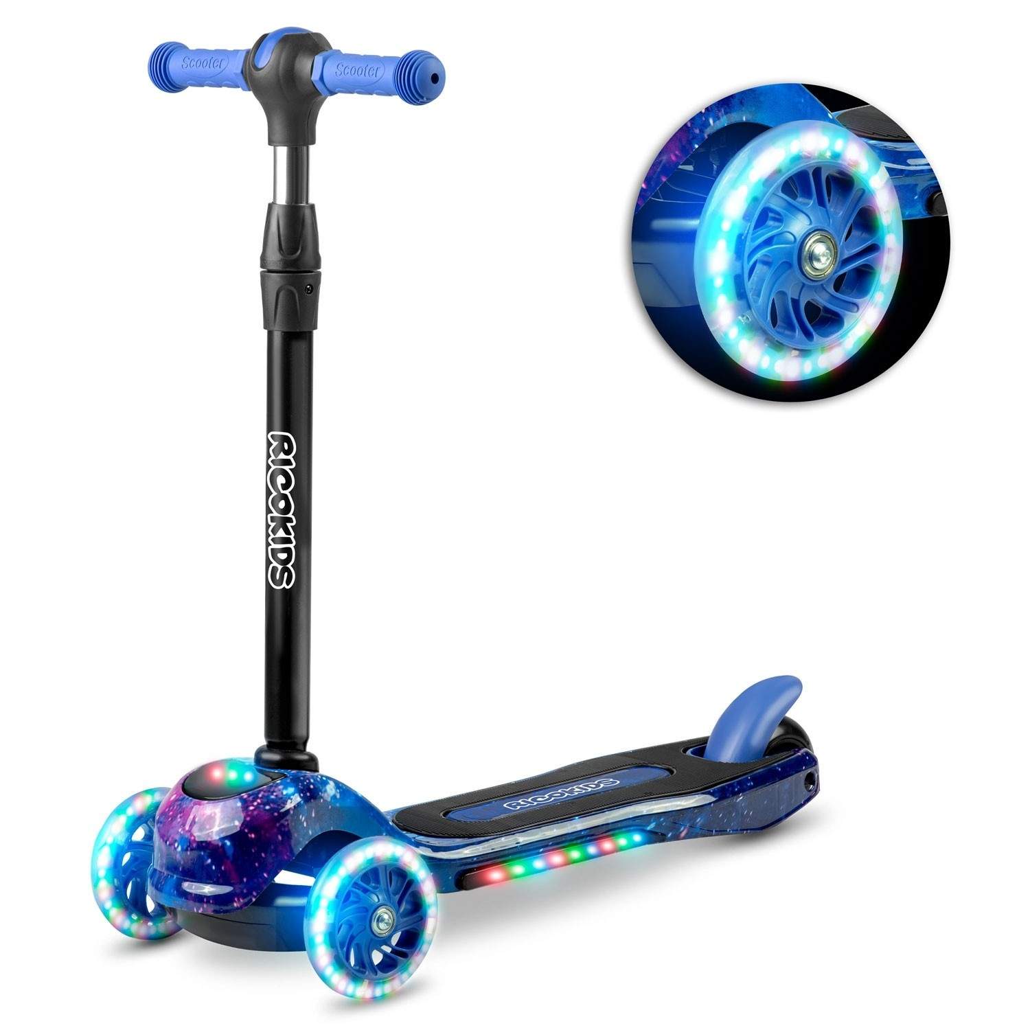 Ricokids Piko 3-hjulet løbehjul - sort og blå