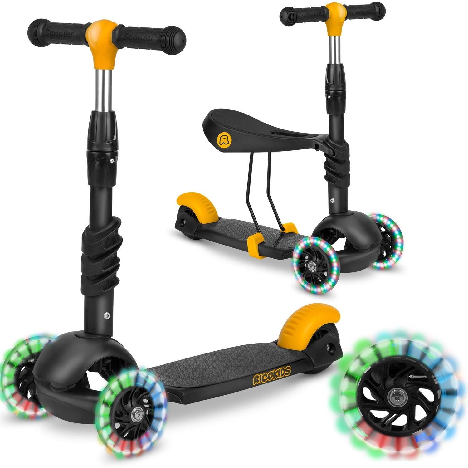 Trehjulet løbehjul Ricokids Cubi - sort og orange