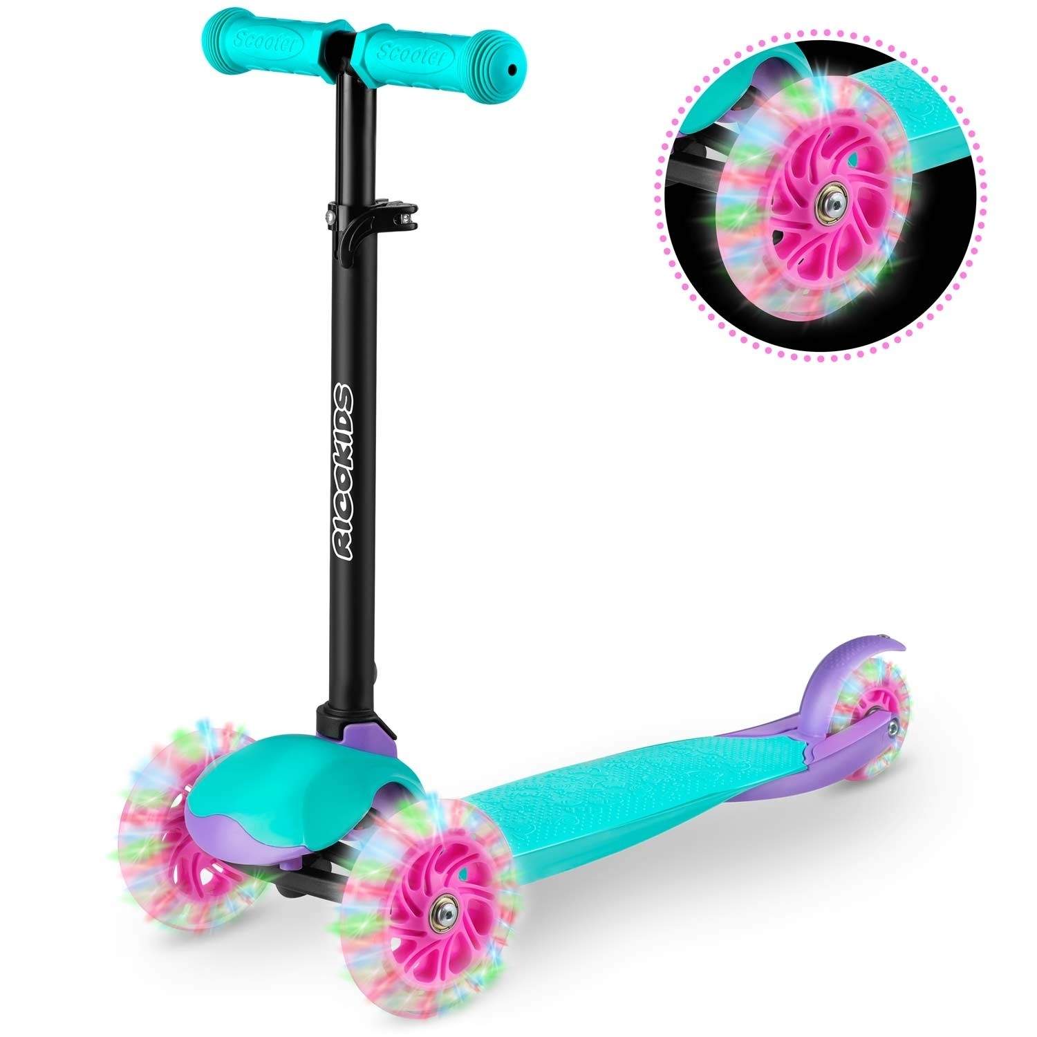 Trehjulet løbehjul Ricokids Loco - turkis og pink