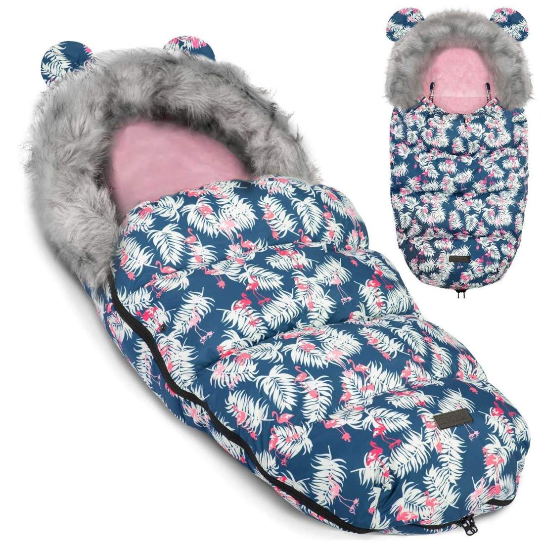 Vinteråkpåse för barnvagn och pulka Elmi Ricokids - blå med flamingomönster | Hem & Hobby - Hem & Hushåll - Tvätt | Pryloteket