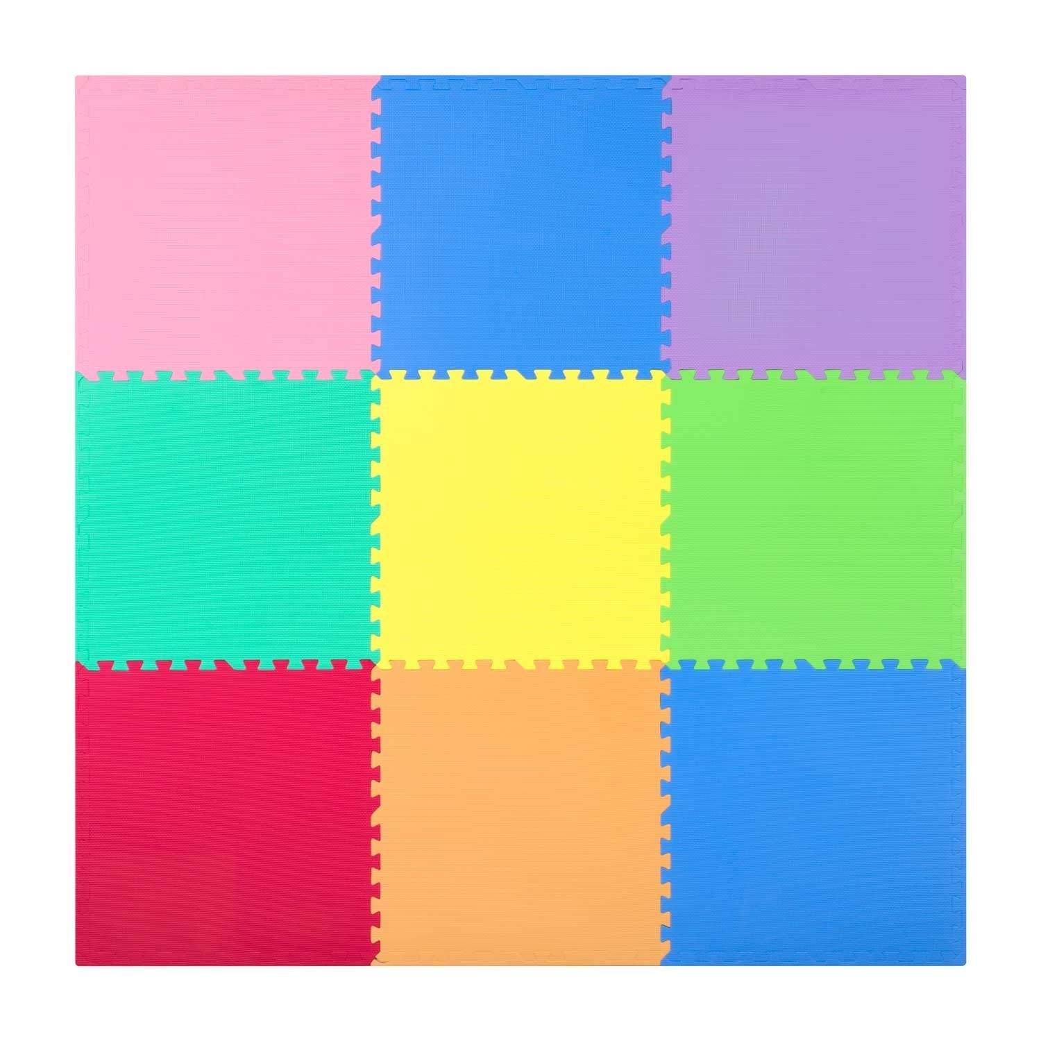 Farverig skumgummi puslemåtte 180x180 cm - Sæt med 9 stk