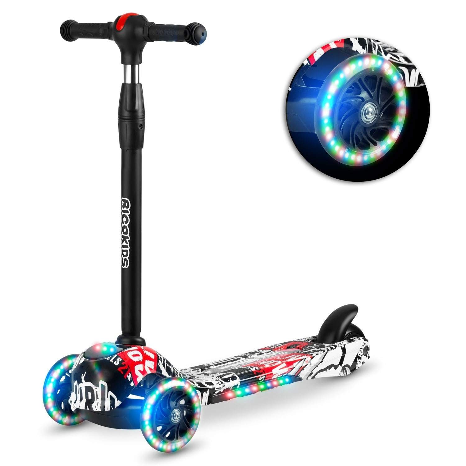 Tre-hjulig sparkcykel Ricokids Piko - svart med vit-röda mönster | Sport & Fritid - Friluftsliv & Camping - Belysning | Pryloteket