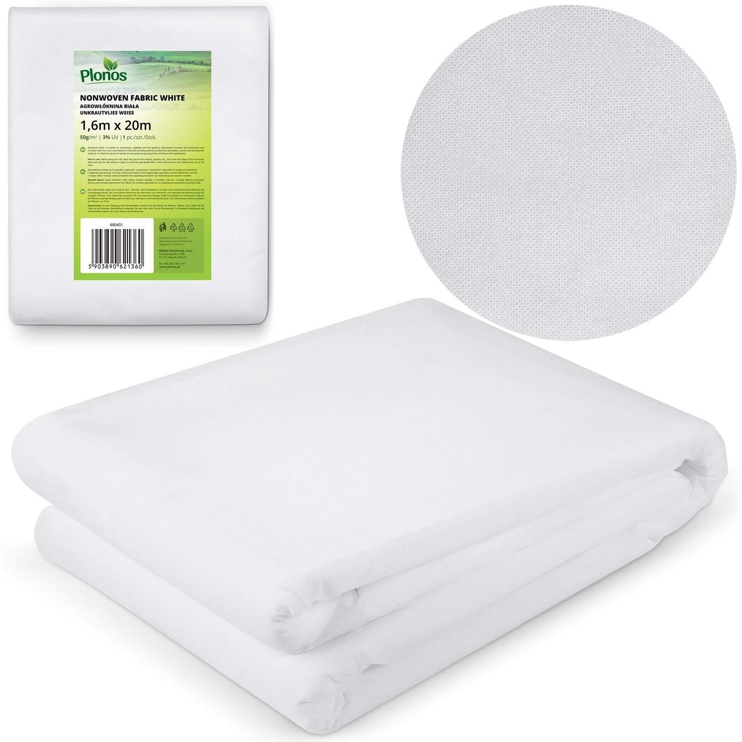 Beskyttelsesdug til dyrkning 2000 cm x 160 cm Plonos - hvid