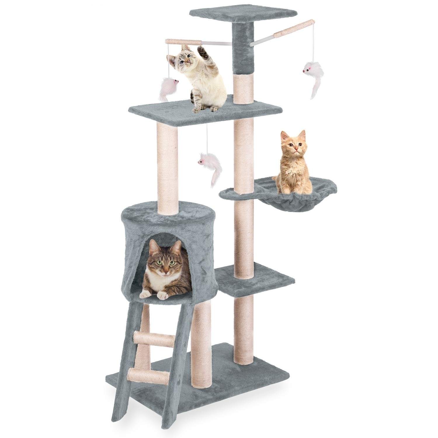 Kattklösare 140 cm med Musleksak - Ljusgrå DR-267 Pethaus | Hem & Hobby - Husdjur - Katt | Pryloteket