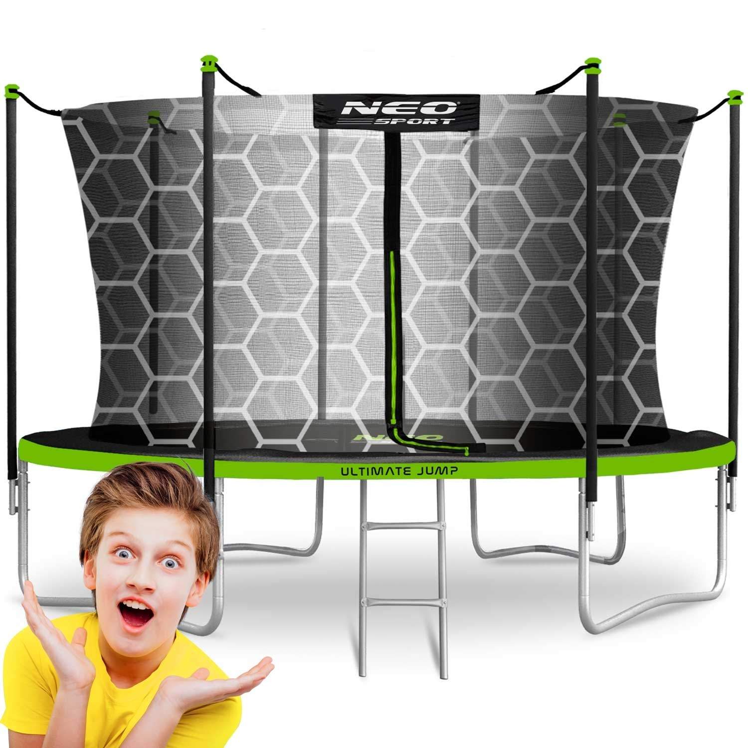 Trampolin til haven 12ft/374cm med indre sikkerhedsnet og stige fra Neo-Sport