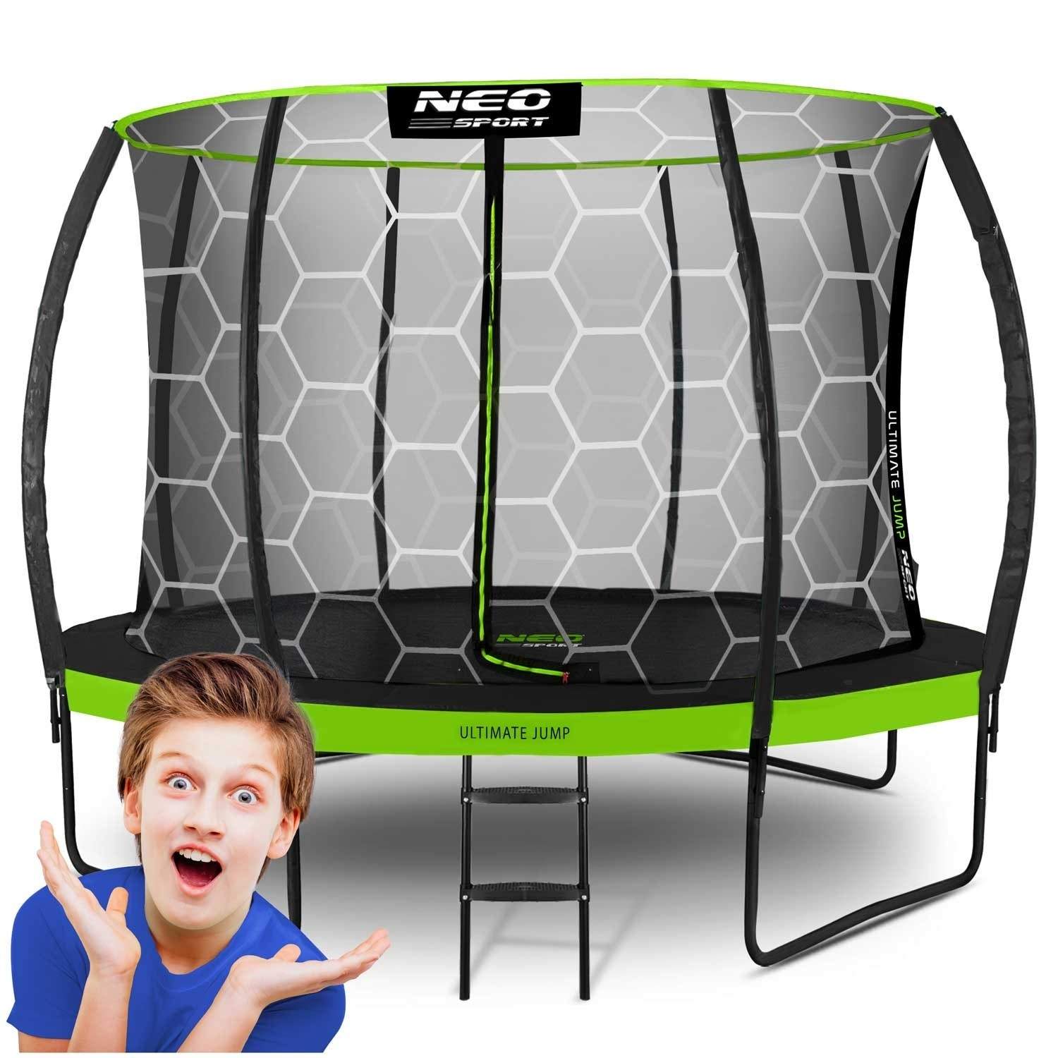 Trampolin til haven, 374 cm med indvendigt beskyttelsesnet fra Neo-Sport