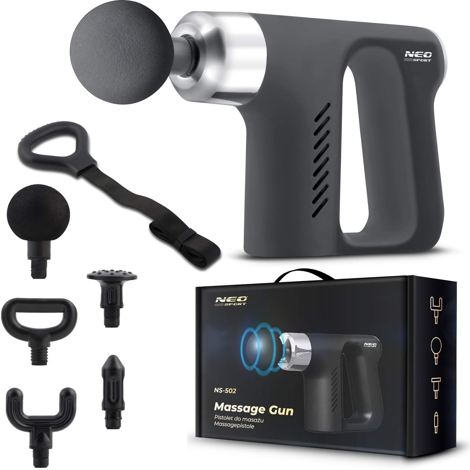 Massagepistol för Kropp med 5 Munstycken NS-502 Neo-Sport Svart | Sport & Fritid - Träning | Pryloteket