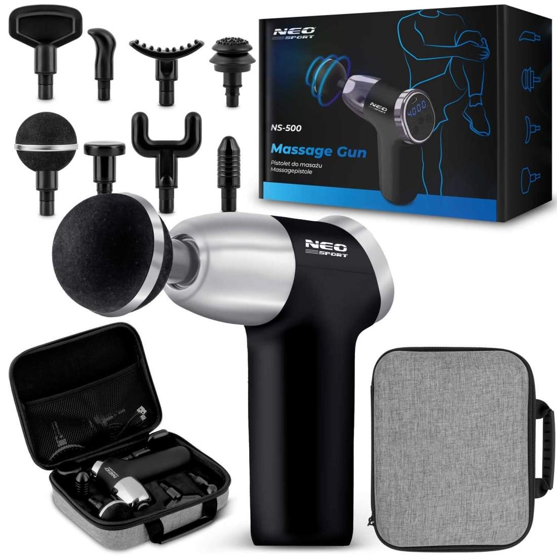 Kroppsmassagör med 8 tillbehör NS-500 Neo-sport svart | Elektronik - Tillbehör Mobil & Surfplatta - Mobiltillbehör - Mobilkablar - Tillbehör | Pryloteket
