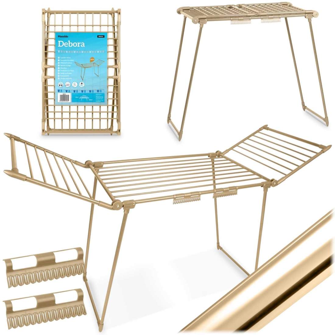 Hopfällbar golvtorkställning Debora i guld, 19 meter | Mode & Accessoarer - Kläder - Underkläder | Pryloteket