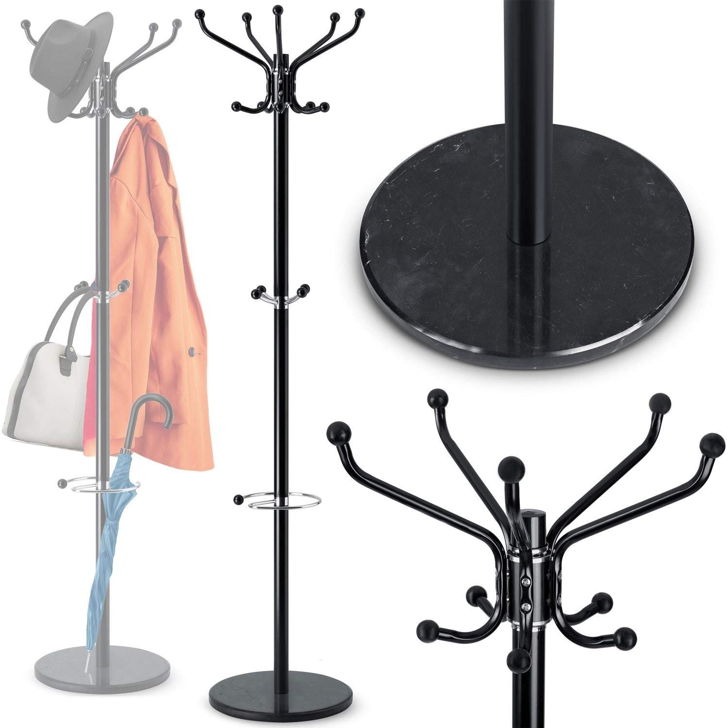 Stående bøjle med marmorbund✅ Rummelig og stabil✅ Mange kroge og funktionelle løsninger✅ Basen er lavet af stilfuld marmor✅ Eleg