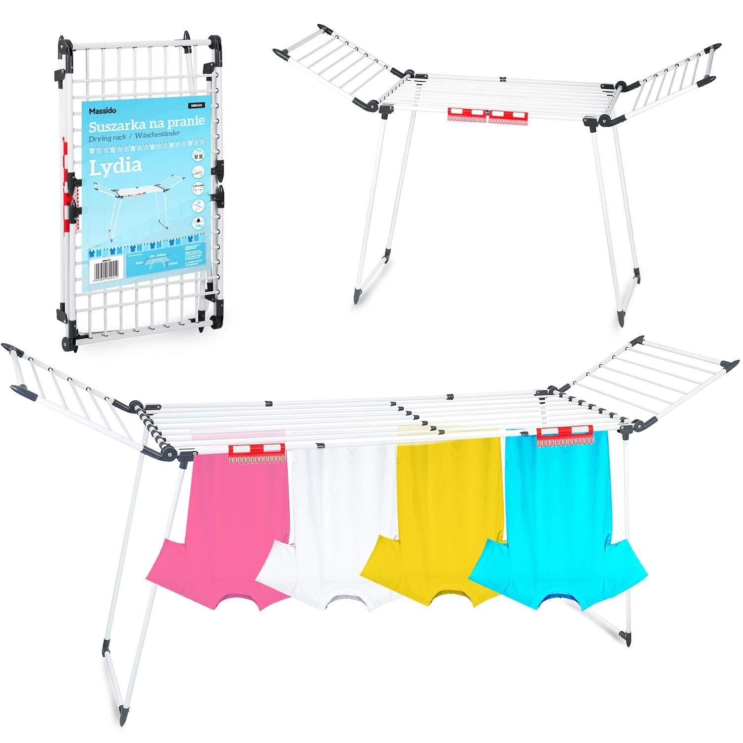 Hvidt sammenklappeligt tørrestativ Lydia 27 m