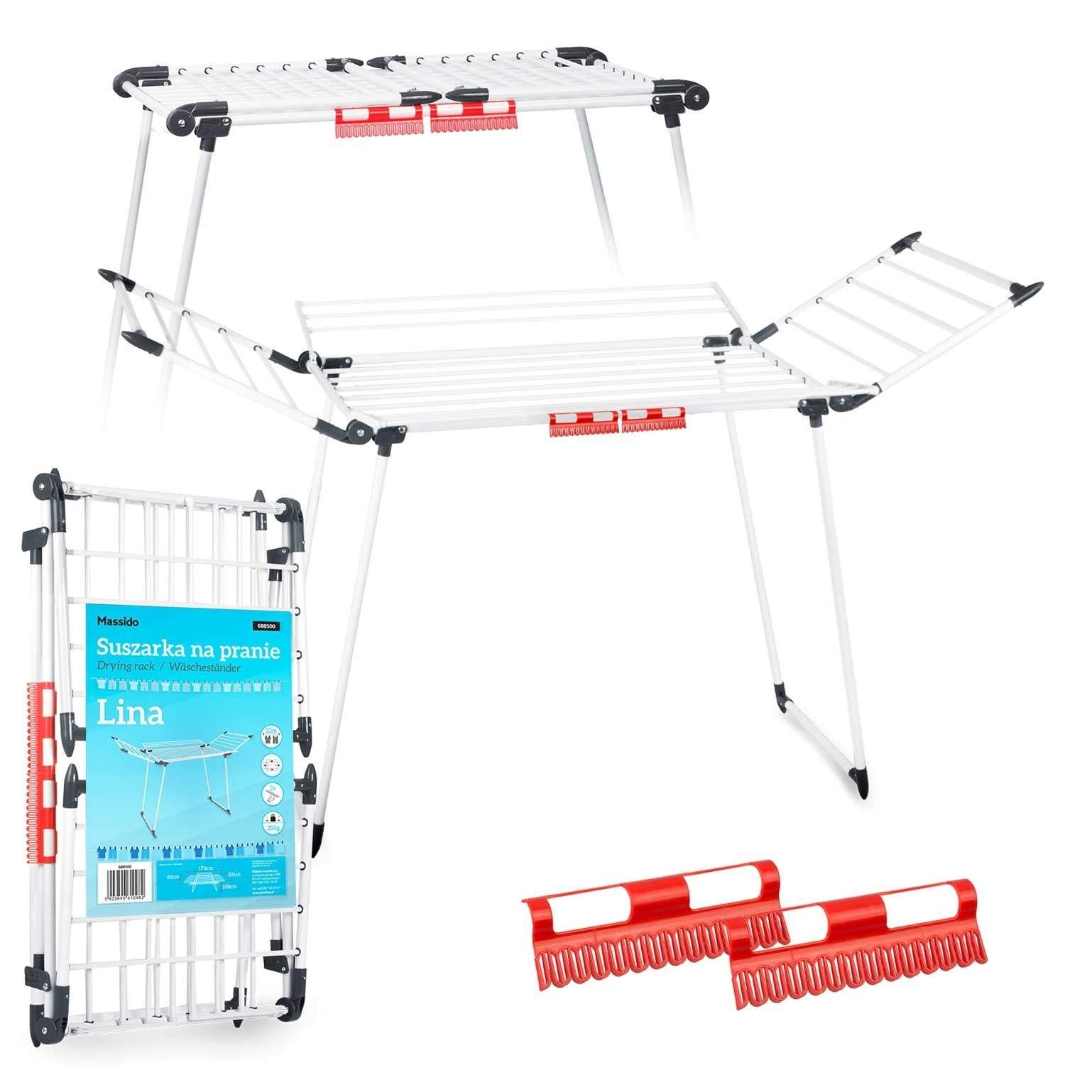 Sammenklappeligt tørrestativ til vasketøj, 22 meter, hvid