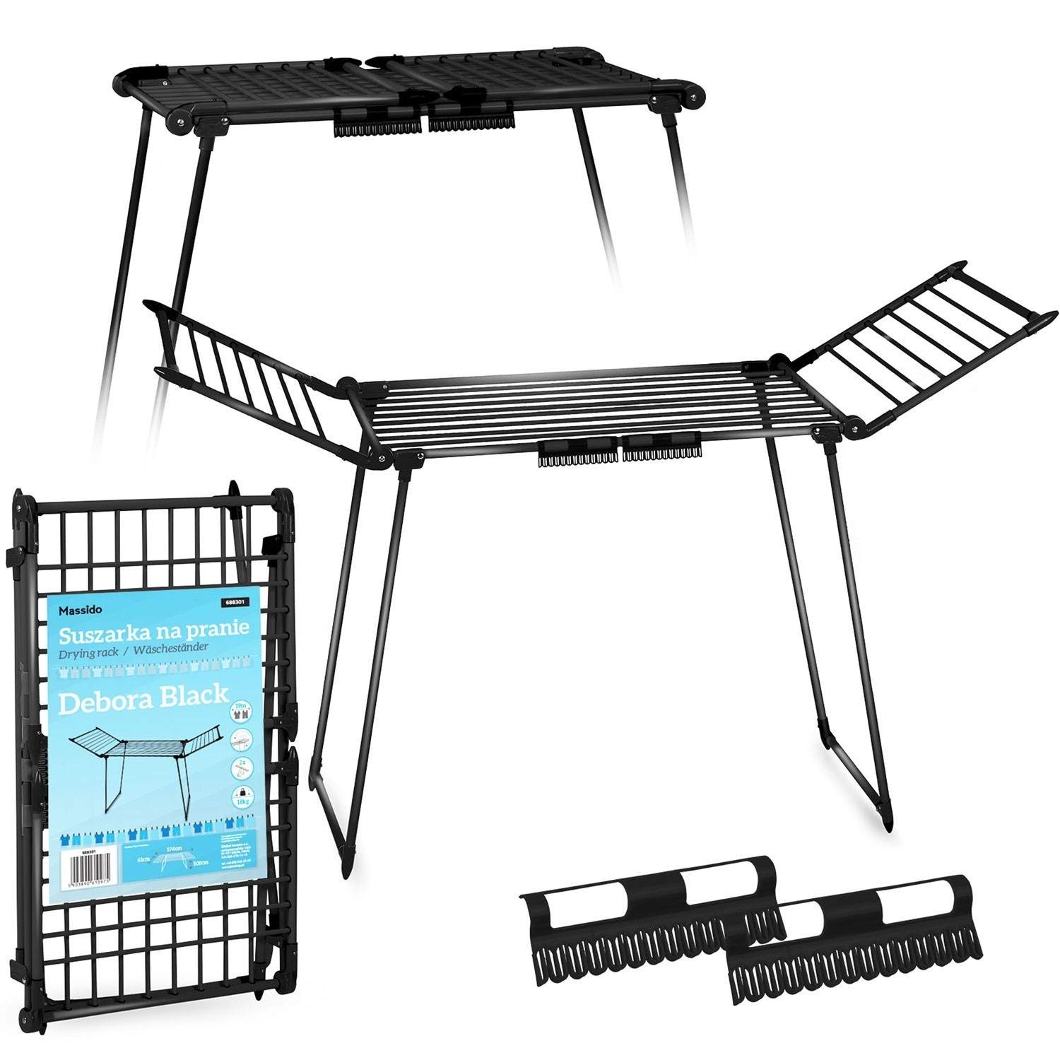 Svart hopfällbar torkställning Debora - 19 meter torklängd | Mode & Accessoarer - Kläder | Pryloteket