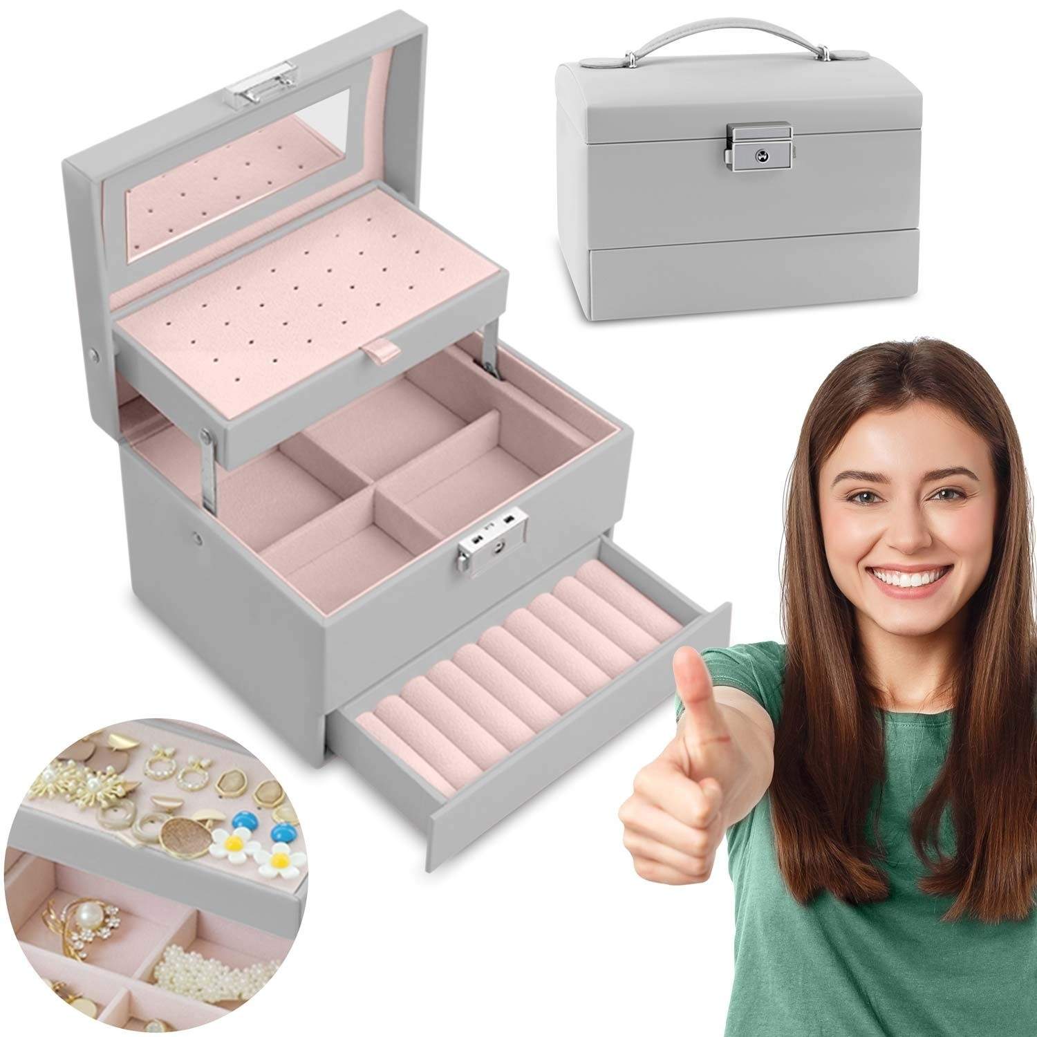 Luksus smykkeskrin MS-704 Massido - Grå