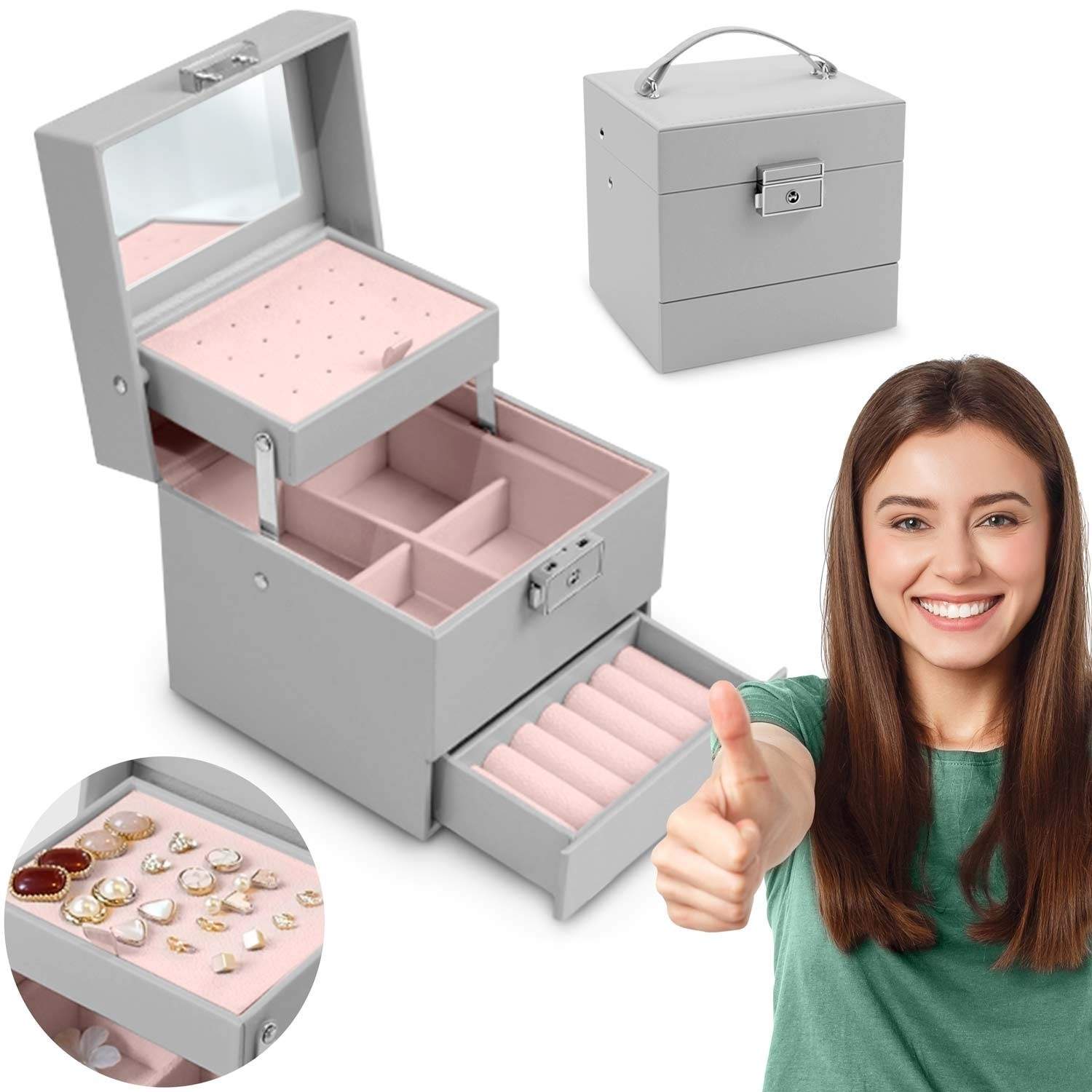 Lyxig Grå Smyckeskrin MS-703 Massido | Mode & Accessoarer - Smycken, Smyckesset & Tillbehör - Smyckeskrin | Pryloteket