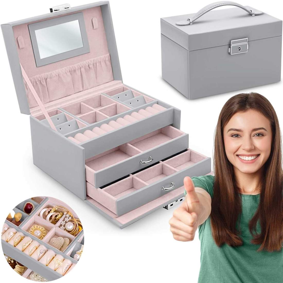 Massido MS-700 Smyckeskrin - Grå | Mode & Accessoarer - Smycken, Smyckesset & Tillbehör - Smyckeskrin | Pryloteket