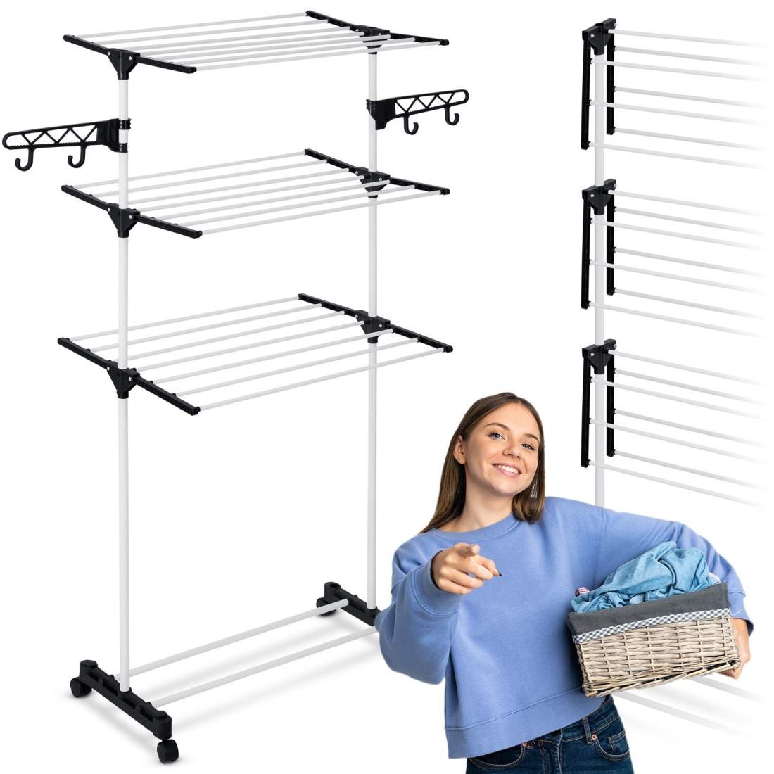 Vit hopfällbar torkställning Delia, 15 meter torklängd | Mode & Accessoarer - Kläder - Underkläder | Pryloteket