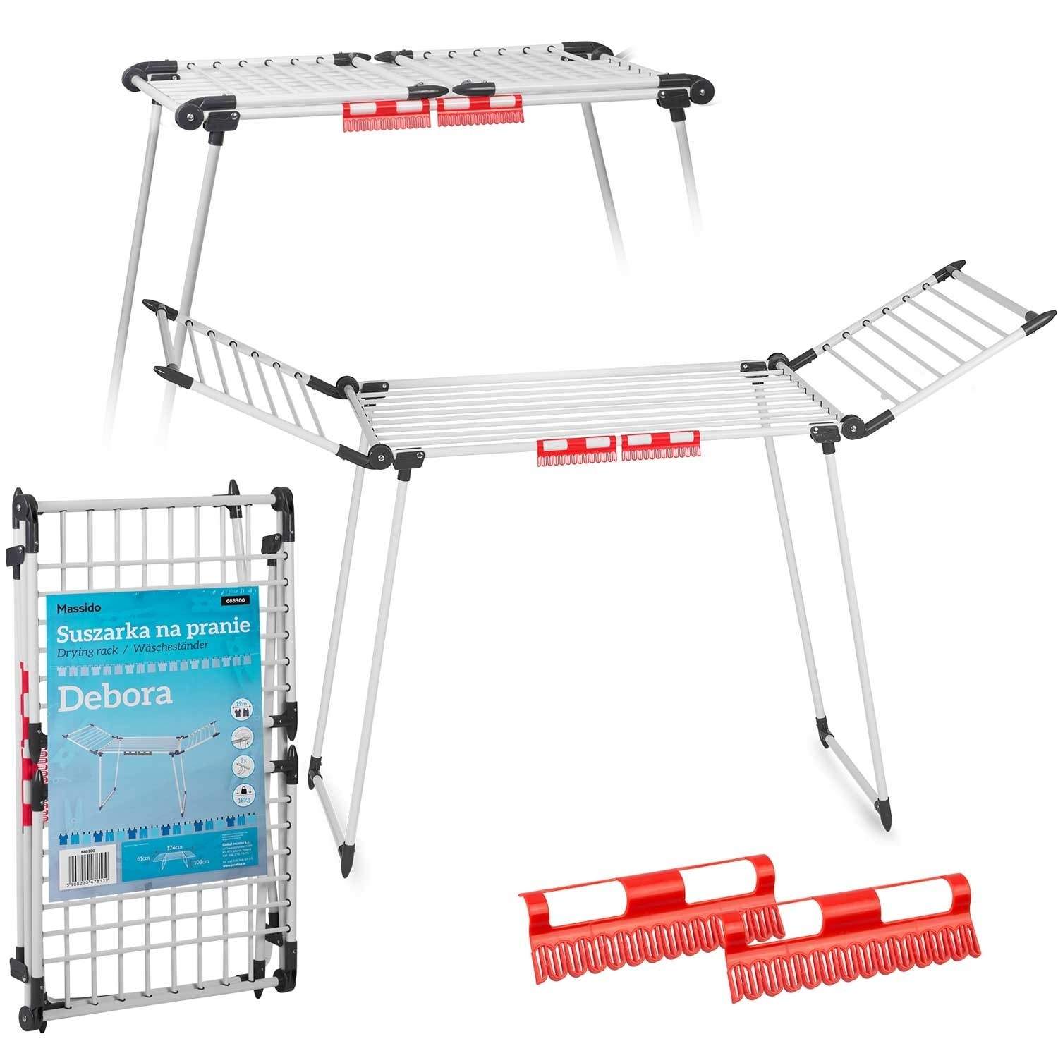 Sammenklappeligt hvidt tørrestativ Debora, 19 m tørrelængde