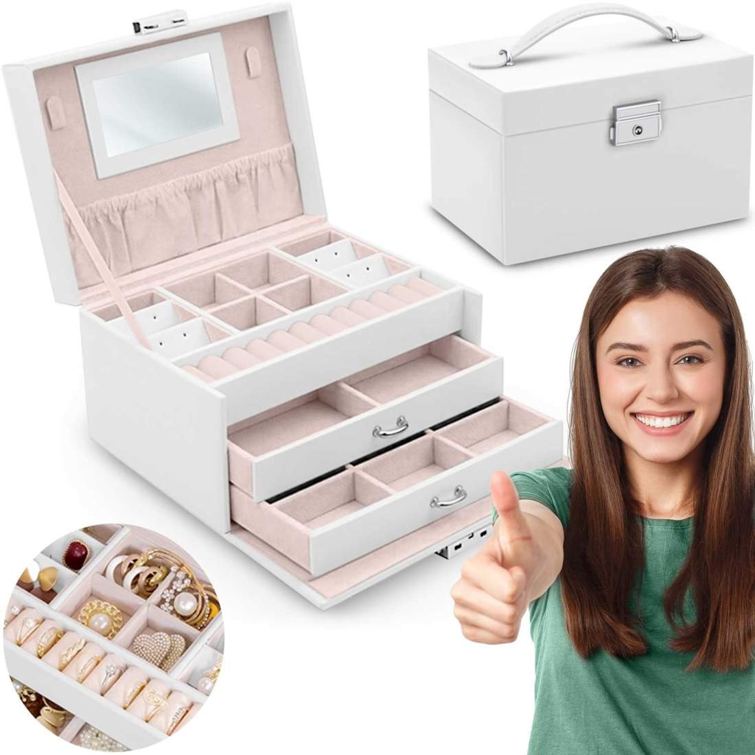 Elegant Smyckeskrin MS-700 Massido - Vit | Mode & Accessoarer - Smycken, Smyckesset & Tillbehör - Smyckeskrin | Pryloteket