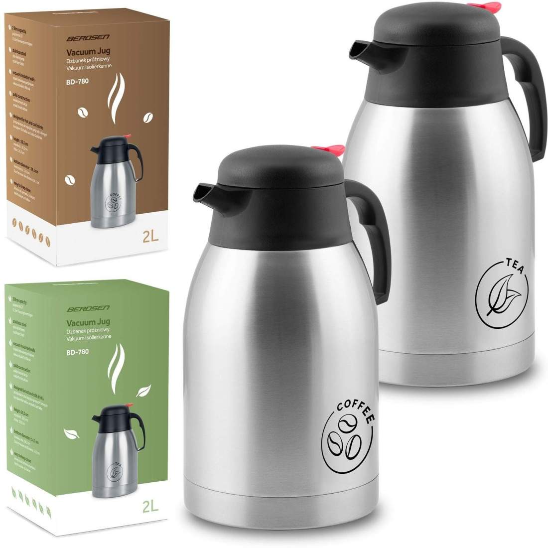 Set med 2 vakuumkannor för kaffe och te, 2 liter, Berdsen BD-780 | Hem & Hobby - Hem & Hushåll - Kök - Servering | Pryloteket