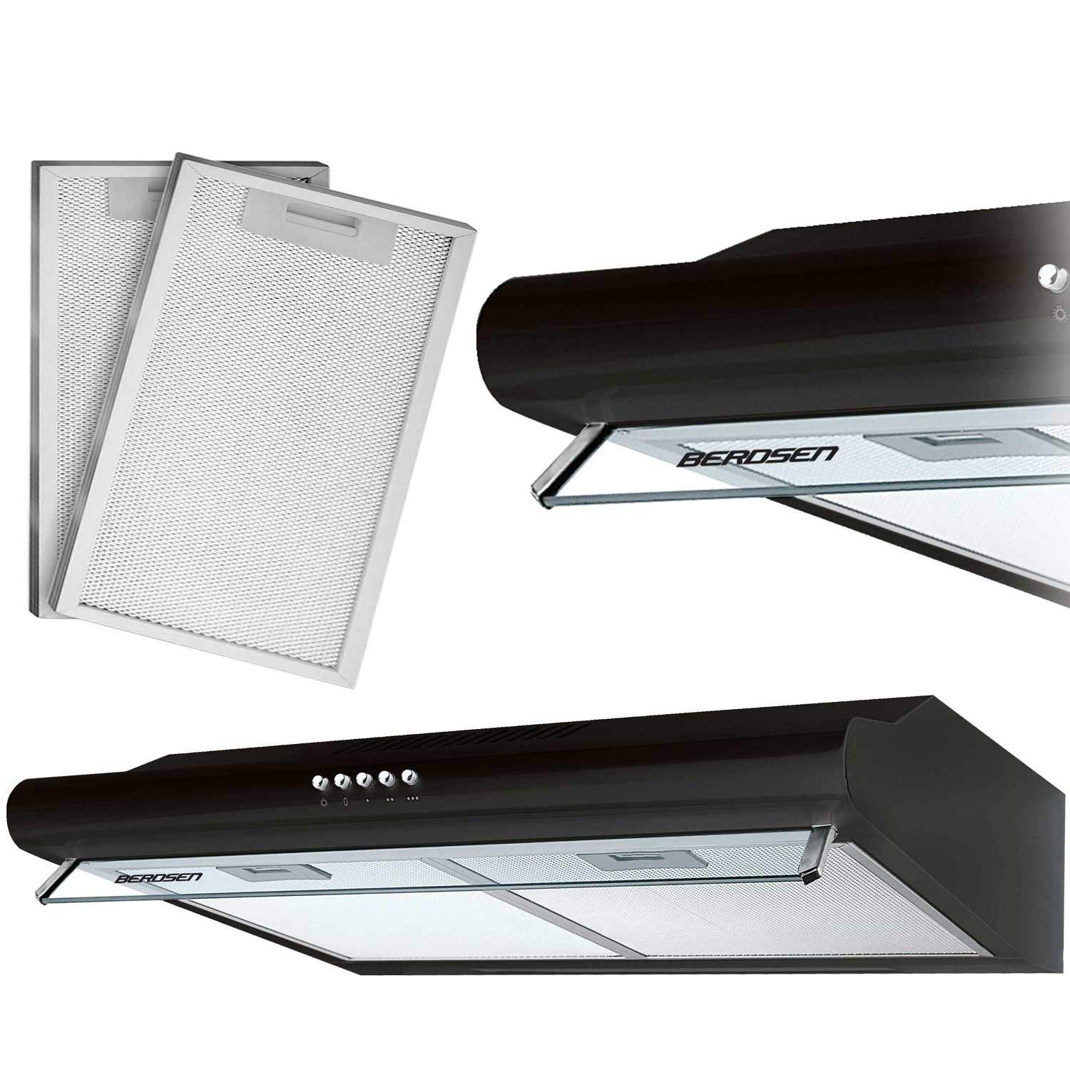 Sort kulfilterventilator til køkkenmontering under skabe - Berdsen BE-10-A, 60 cm