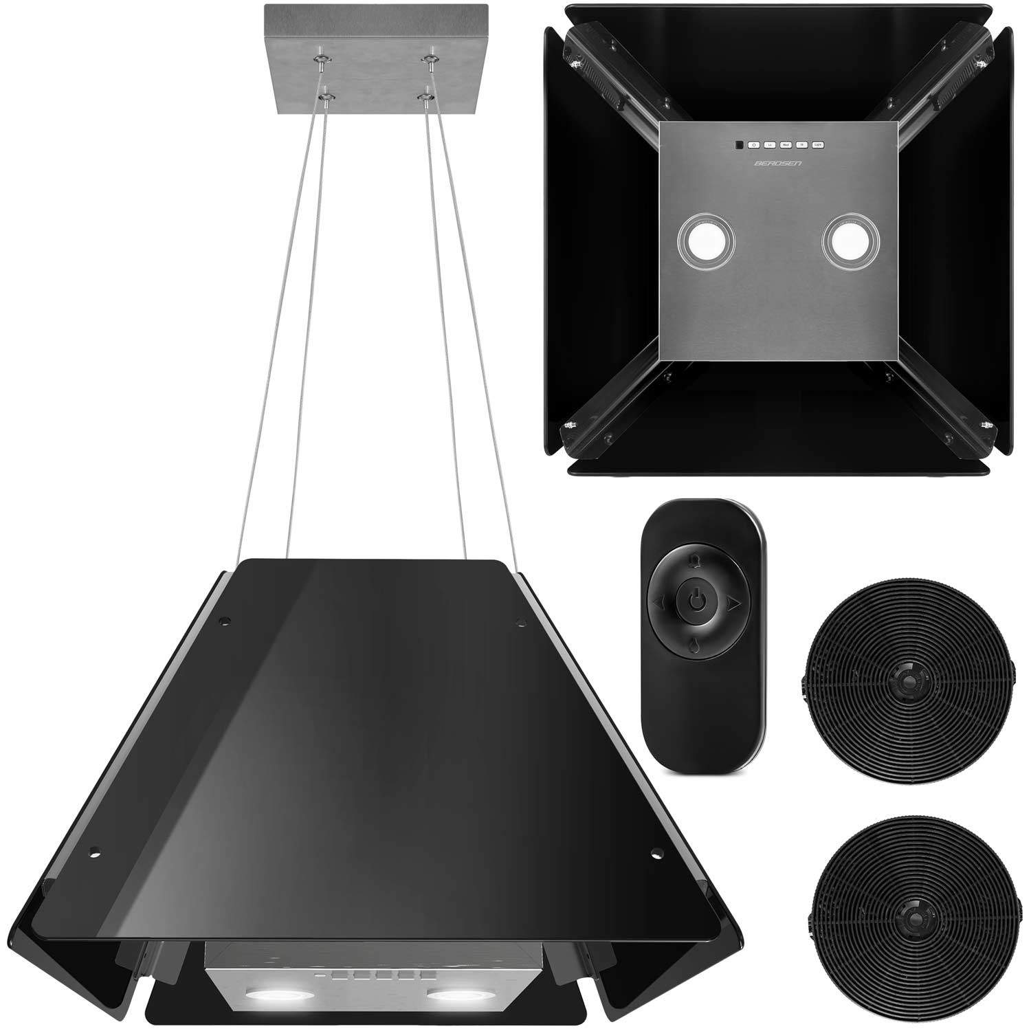 Hængende glas emhætte 60cm sort BT-222