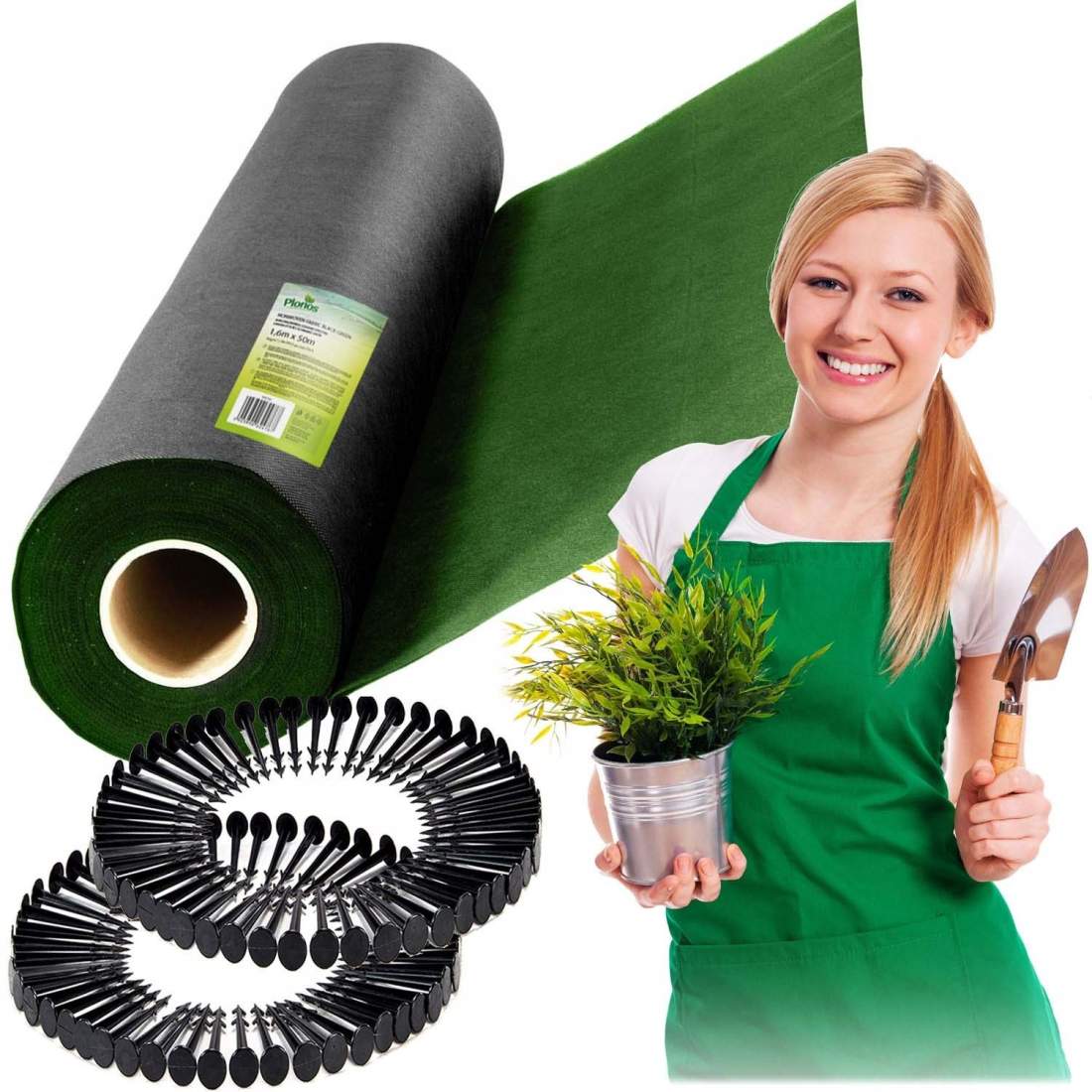 Trädgårdsagrotextil 1,6 m x 50 m 90 g/m2 + 100 Plonos stift - svart och grön | Hem & Hobby - Hem & Hushåll - Inredning & Dekoration - Krukor | Pryloteket