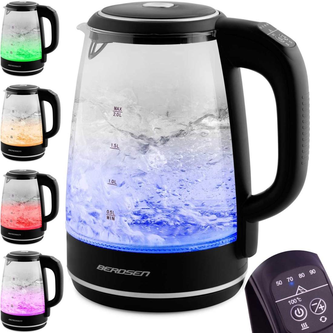 Berdsen BD-702 svart glas vattenkokare 2L | Hem & Hobby - Hem & Hushåll - Hushållsapparater - Vattenkokare | Pryloteket
