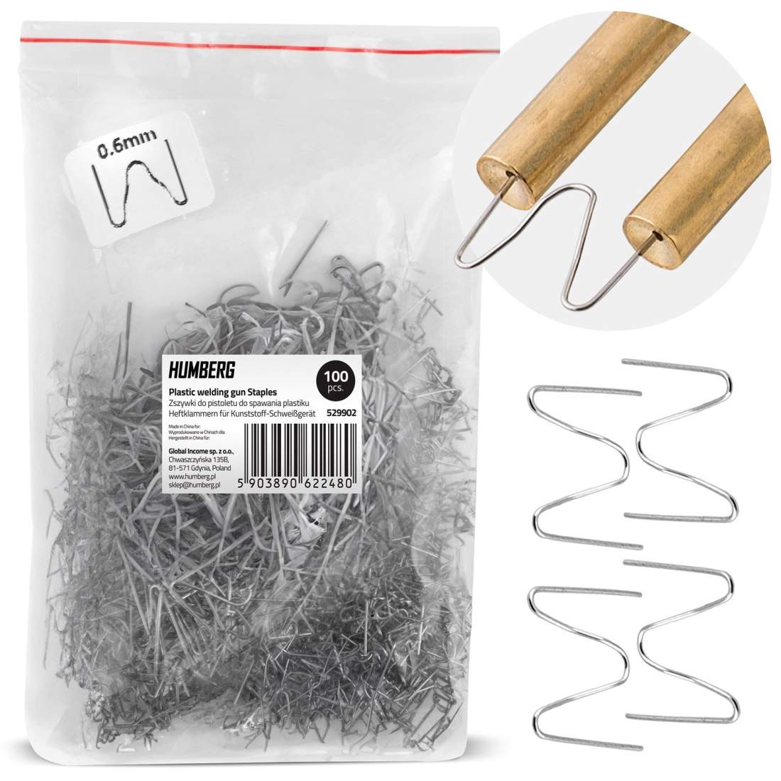 Hæfteklammer til plastsvejsemaskine, 100 stk, type B Humberg