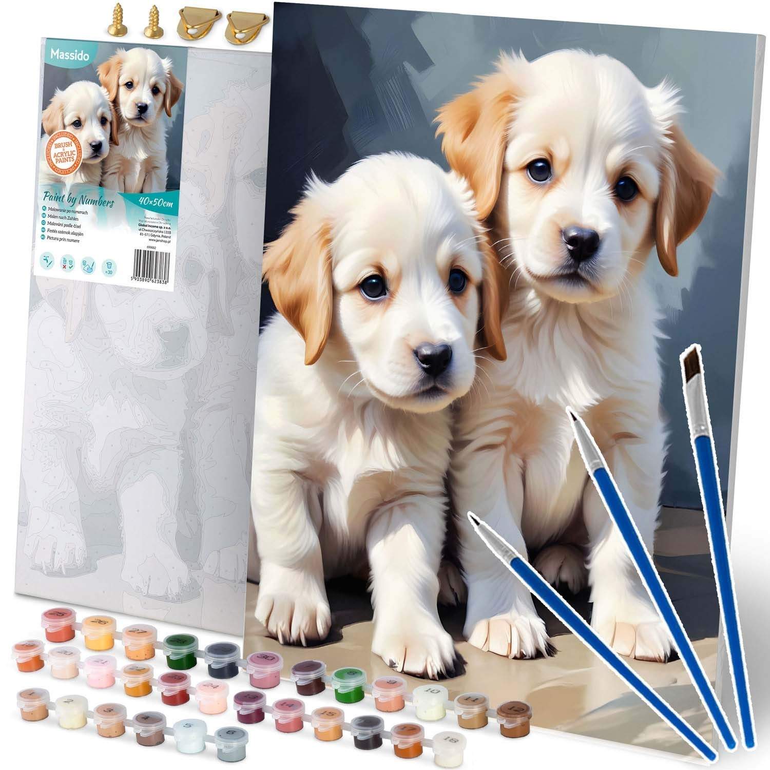Maleri efter tal 40x50 cm Massido Puppies