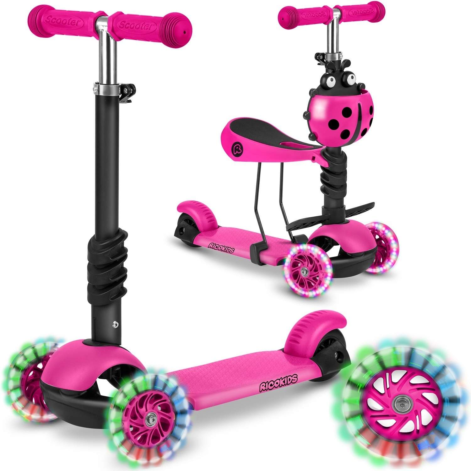 3-i-1 Rosa Balansscooter för Barn med LED-hjul | Sport & Fritid - Friluftsliv & Camping - Belysning | Pryloteket