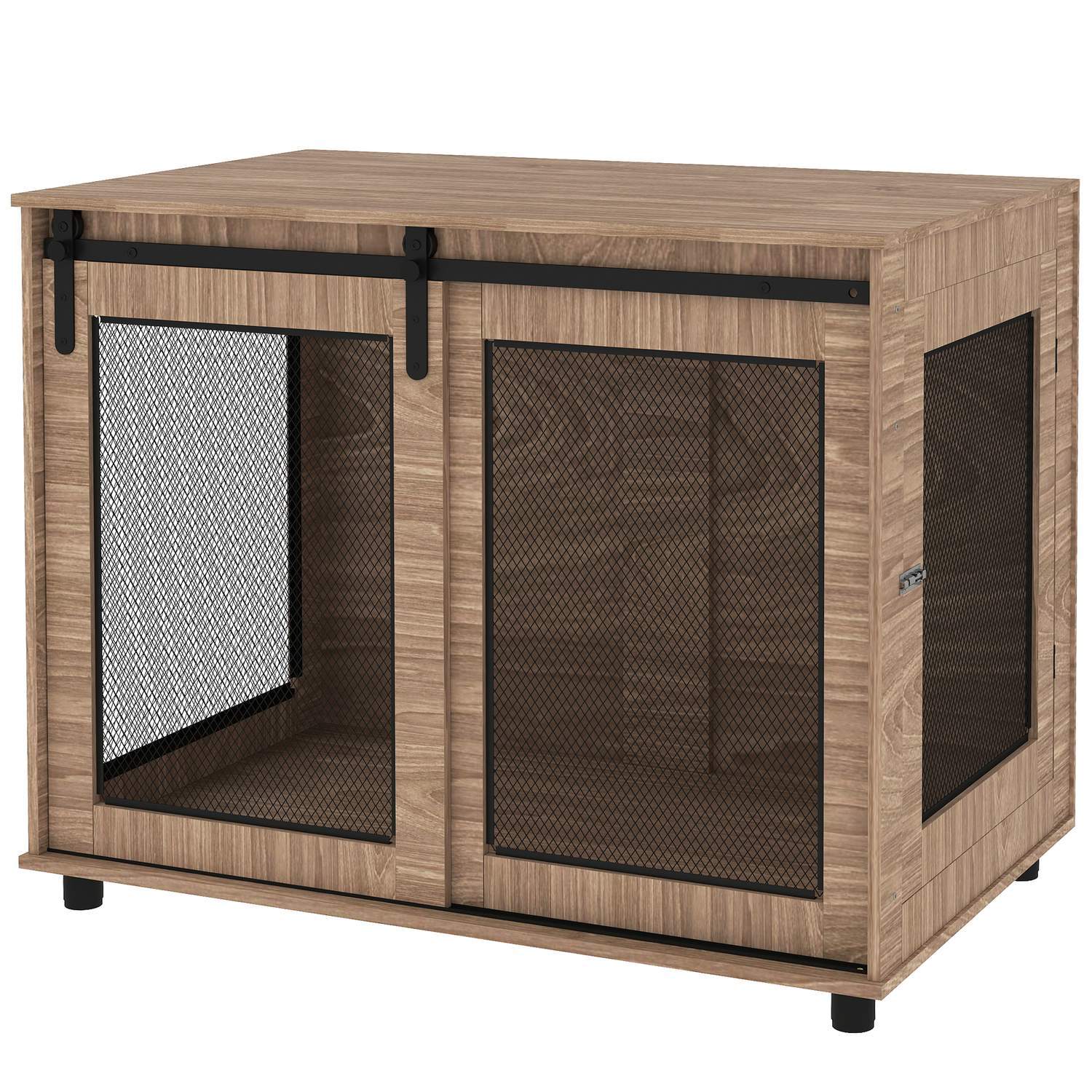 Hundeburmøbler, hundeboks med 2 aflåselige døre, sidebord til hjemmet, hundehus til store hunde under 30 kg, stål, 98 x 60 x 78