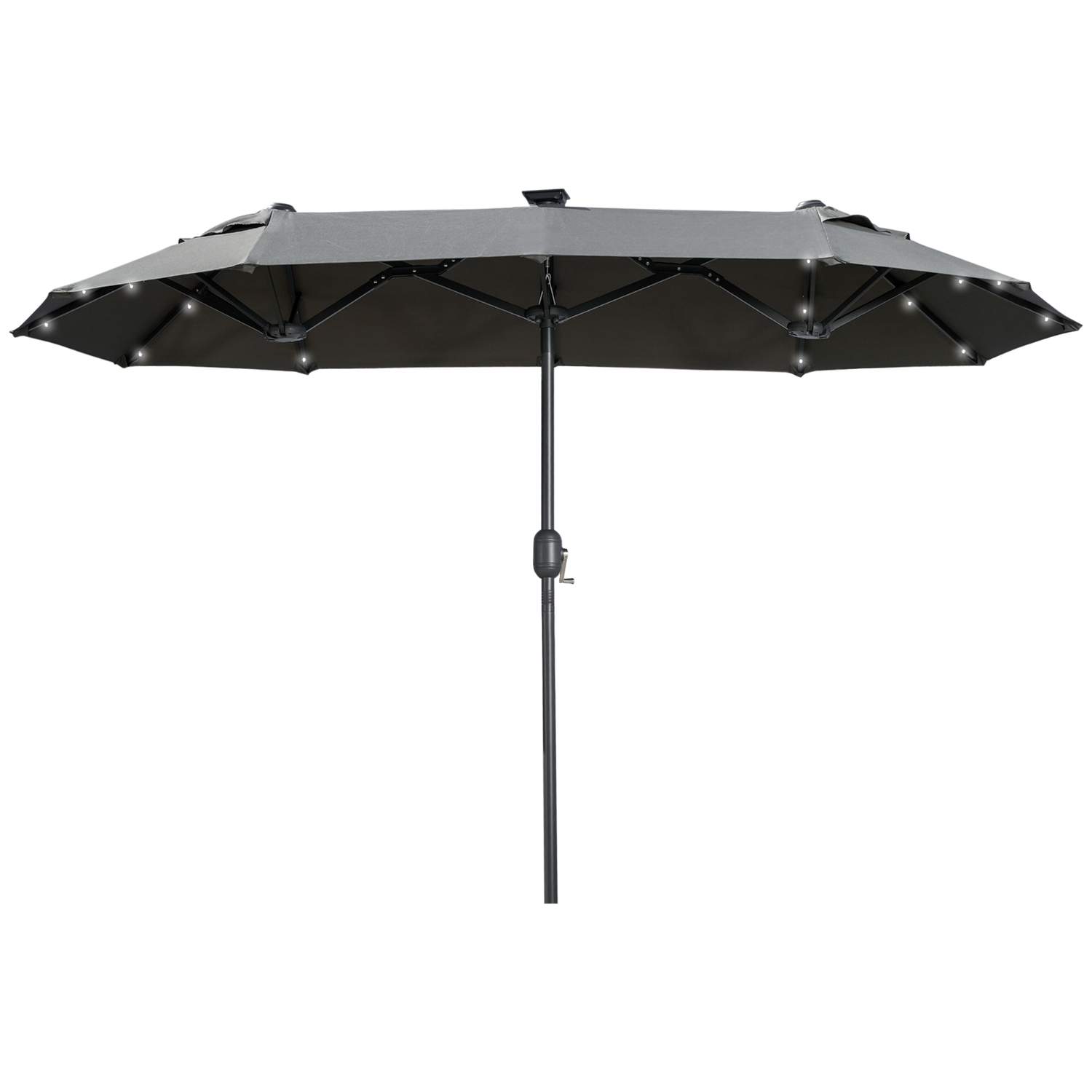 Dobbeltparasol, 295 x 219cm, parasol med LED, oval, haveparasol, vindtæt, stabil, markedsparasol med justerbar vippevinkel til t