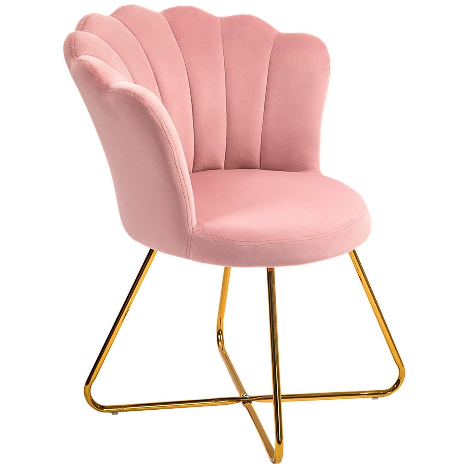 Lænestol loungestol med armlæn, metalben, afslapningsstol med ryglæn i lotus design, fløjlslook, polstret stol til stue, sovevær