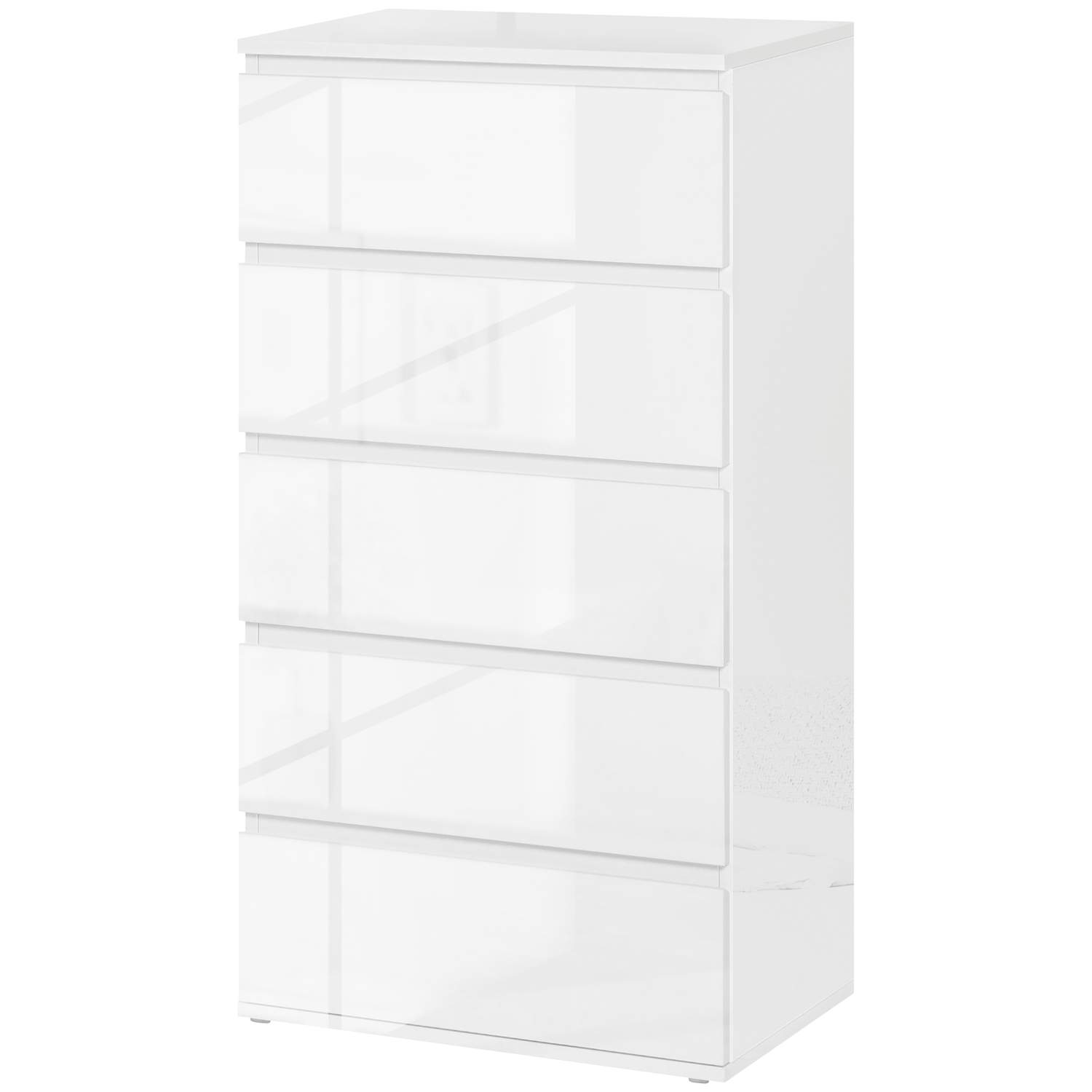 Kommode, skænk med 5 skuffer, kontorskab med anti-tip trækflige, til stue, soveværelse, hvid, 55 x 34 x 100 cm |