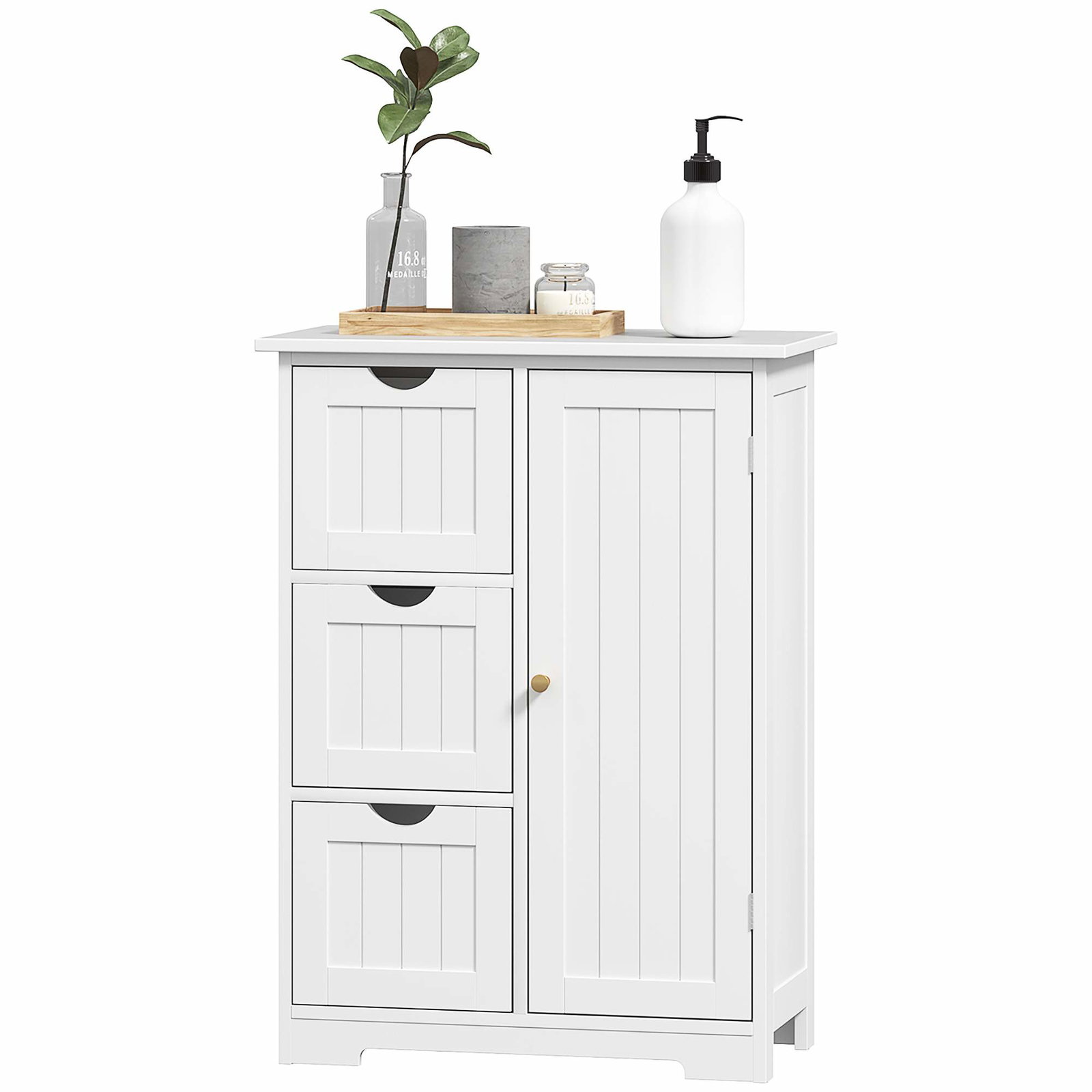 Badeværelsesskab sideskab med 3 skuffer, badeværelsesskab med justerbar hylde, til badeværelse, stue 60 x 30 x 80 cm hvid |