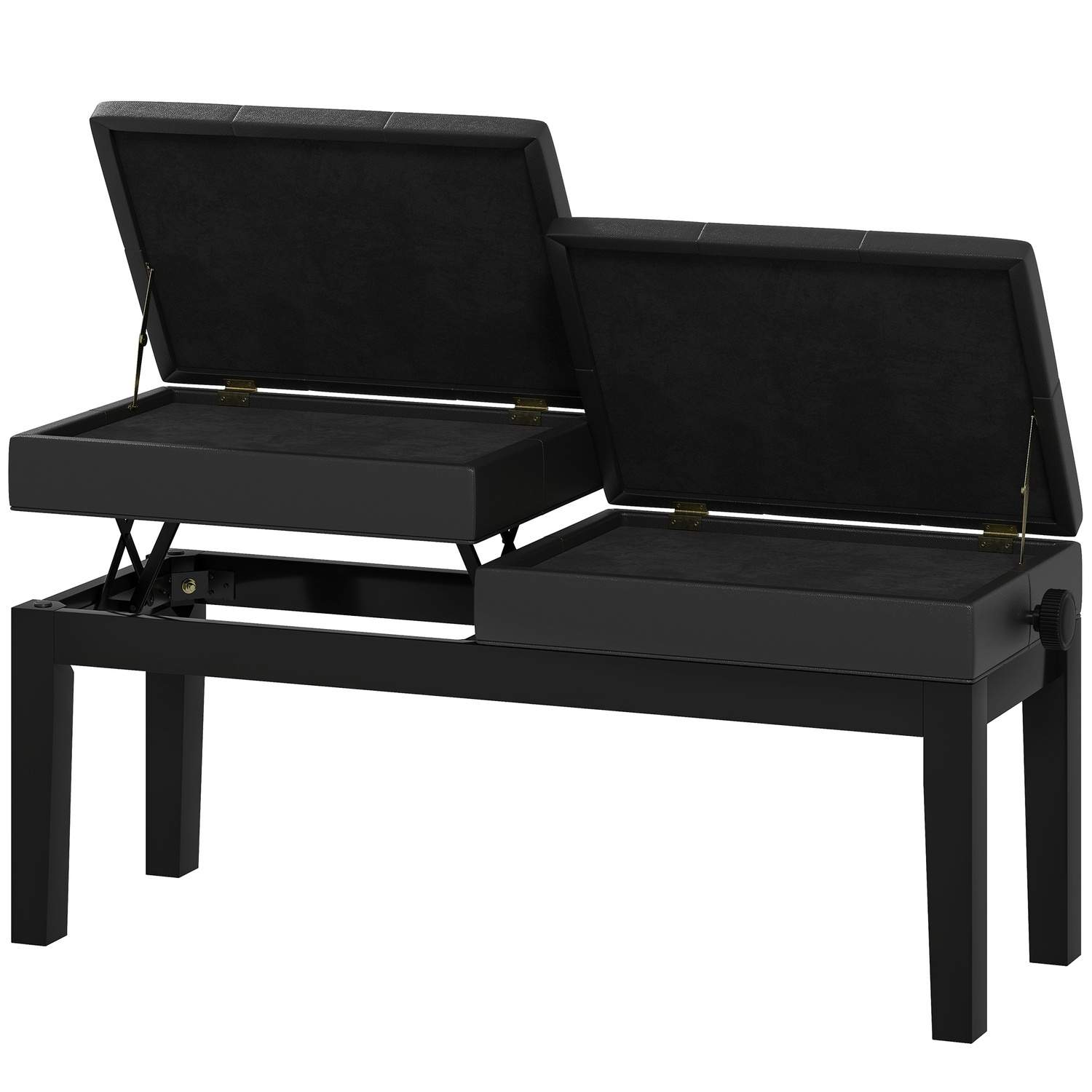 Højdejusterbar klaverbænk med opbevaringsplads, klaverbænk med en bæreevne på op til 220 kg, kunstlæder, sort, 105 x 37 x 48-58