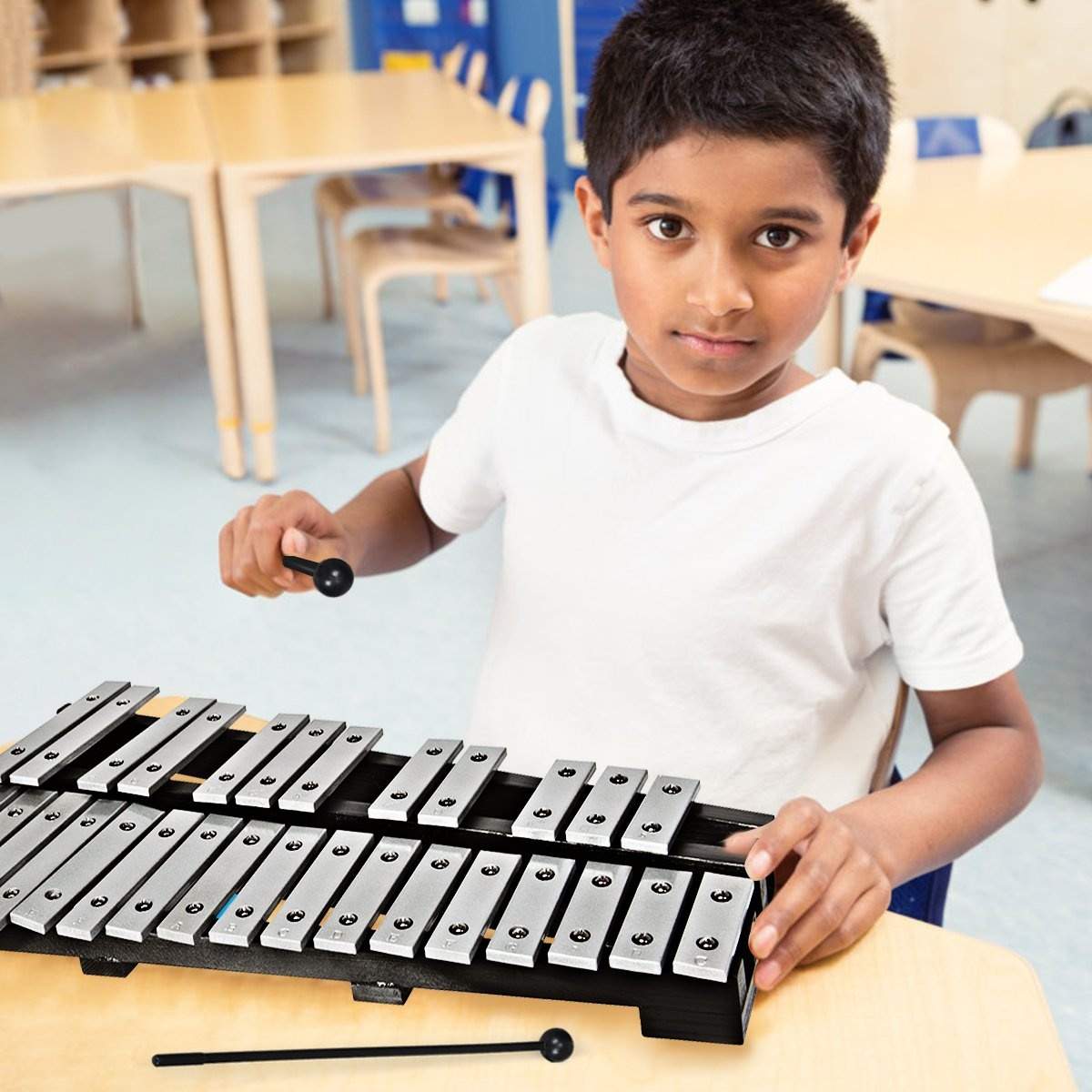 Håndslagtøj klokkespil xylofon med klubber bæretaske 30 noder