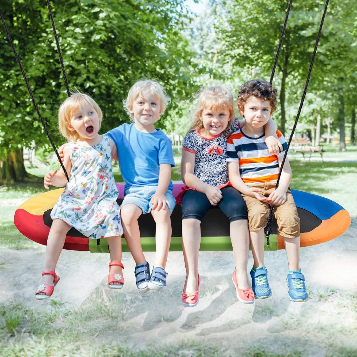 Oval redegyngepladegynge med 100-180cm højdejusterbart reb til indendørs og udendørs brug 150 x 80 cm farverig