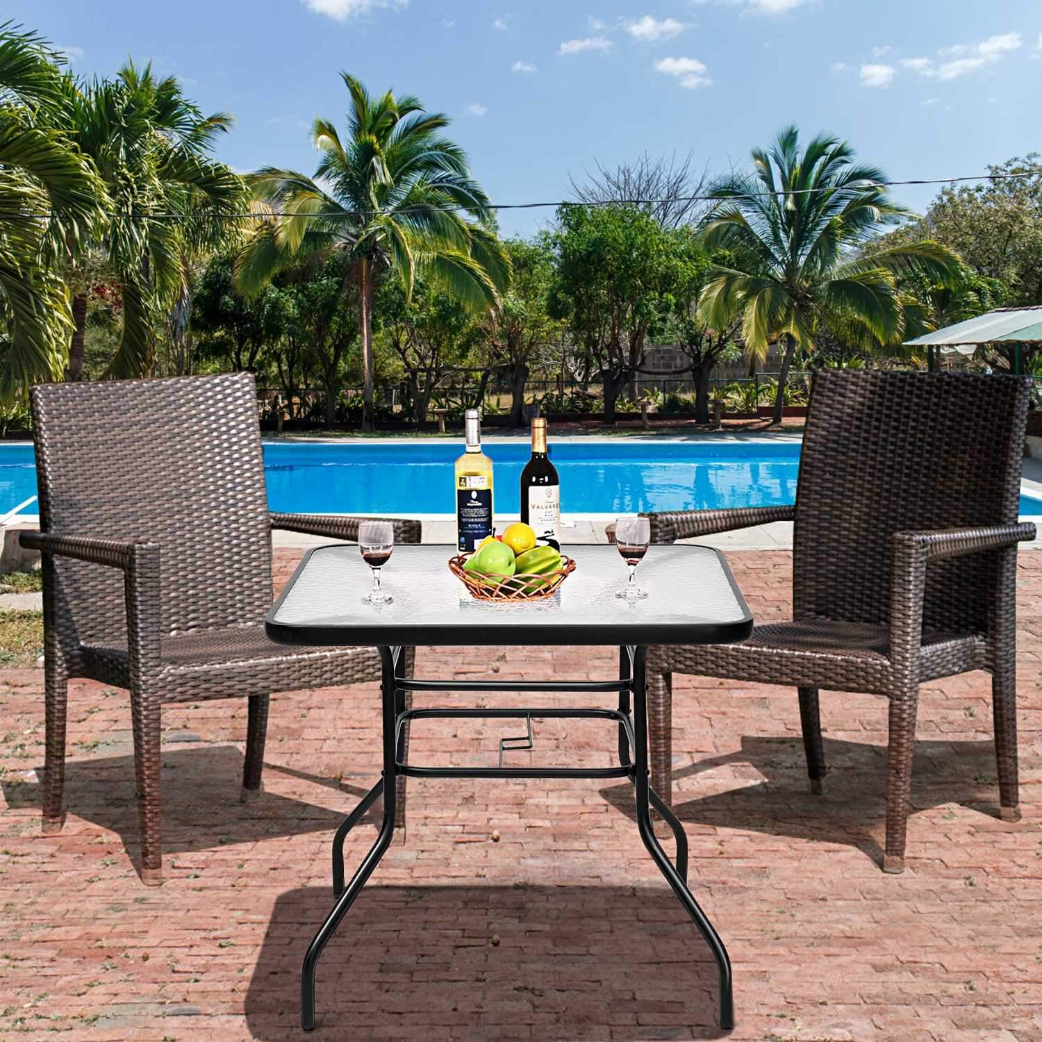 Terrassebord Rektangulært sofabord med bordplade Bistrobord Havebord Glasbord Sort