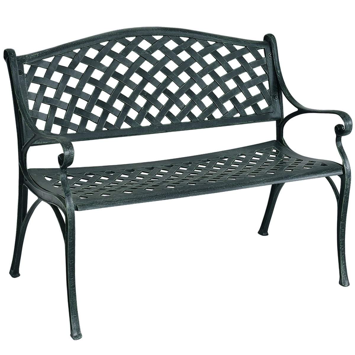 Havebænk aluminiumsbænk med armlæn bænk 103 x 55 x 82 cm antikgrøn