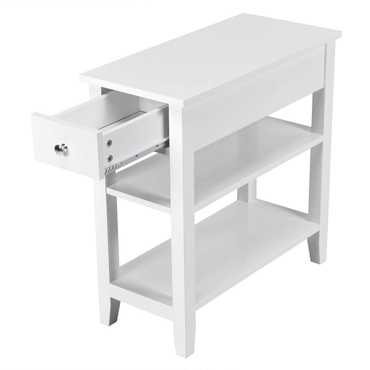 Konsolbord med hylde og skuffe 3 etagers sidebord i træ 60 x 28,5 x 61 cm hvid