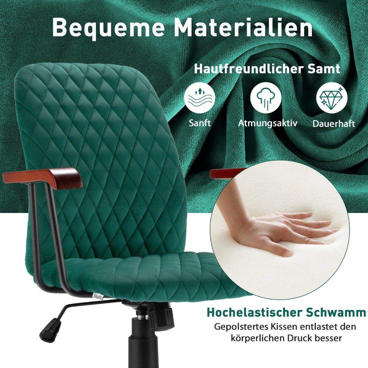 Hjemmekontorstol Computerstol lavet af fløjl Justerbar drejestol til hjemmekontor fløjlslænestol Grøn