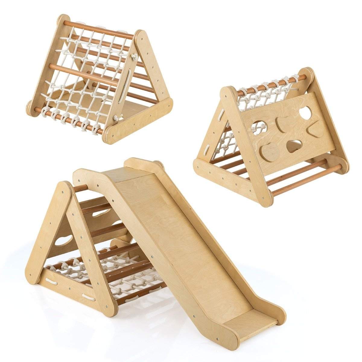 Kiipeilylelu taaperoille Kolmion muotoinen 4-in-1-kiipeilyteline rampilla Natural