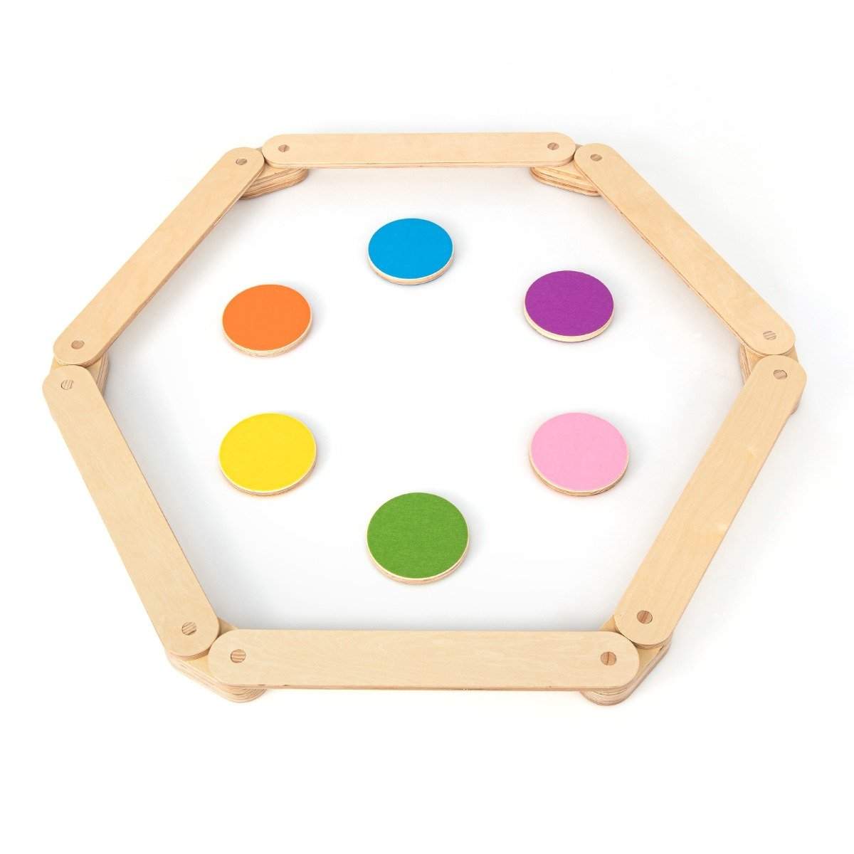 12-osainen tasapainopalkki 6 tasapainokivellä, vapaasti yhdistettävä, puusta lapsille