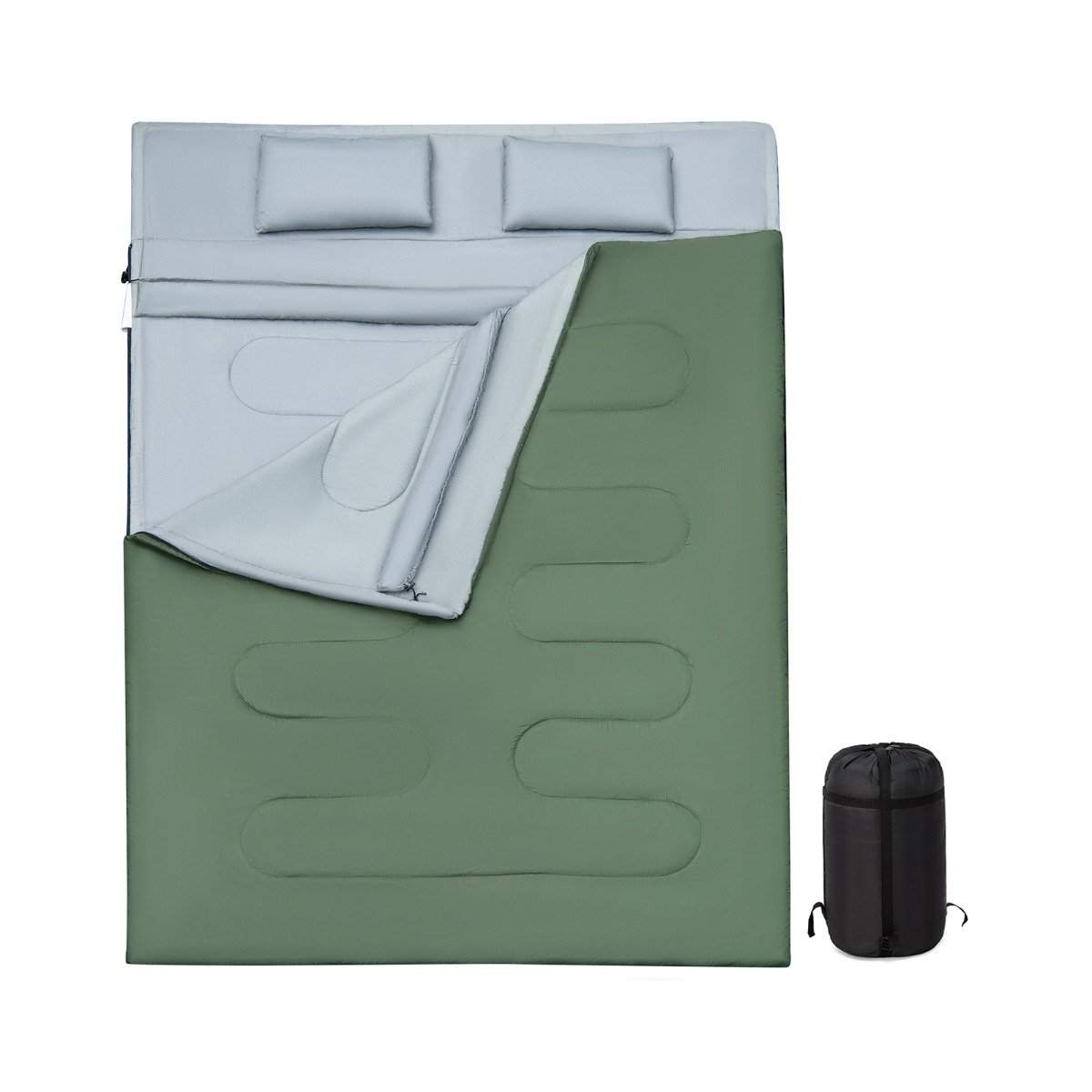 2 i 1 dobbelt sovepose enkelt sovepose XL tæppe sovepose med 2 puder 220 x 150 cm