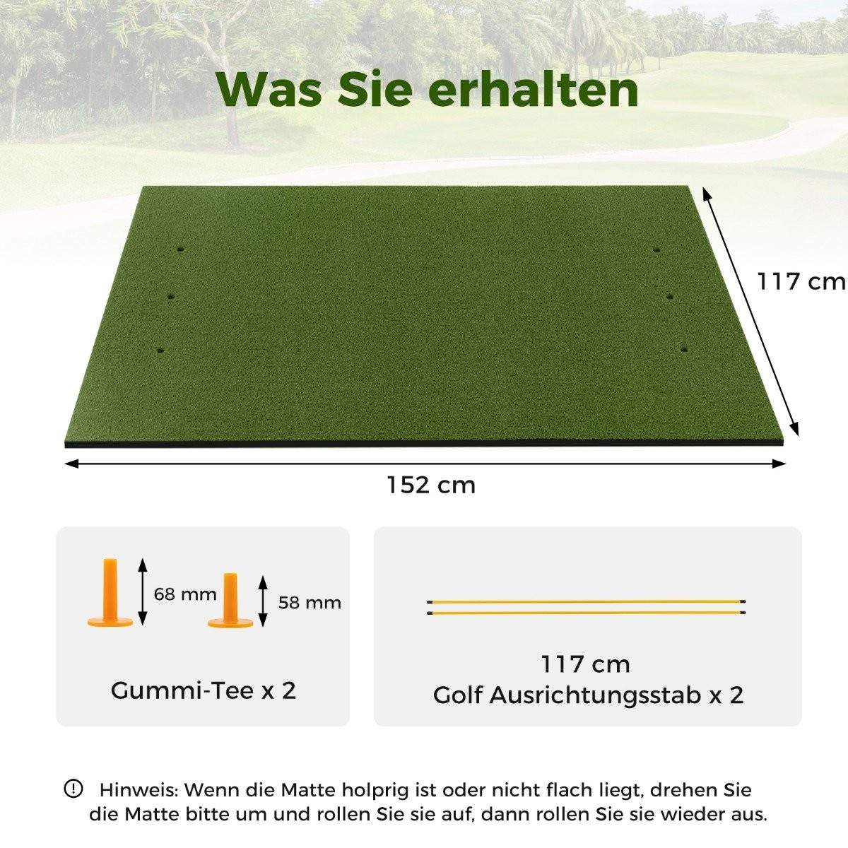 3-i-1 golf tee måtte. Højkvalitets slagmåtte med kunstgræs, 152 x 117 cm.