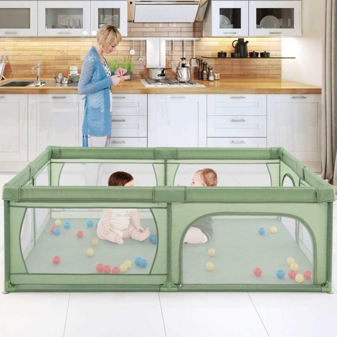 Babylekhage med 50 bollar & 2 dörrar & andningsbart nät & blixtlåsgrön | Elektronik - Tillbehör Mobil & Surfplatta - Mobiltillbehör - Mobilkablar - Tillbehör | Pryloteket