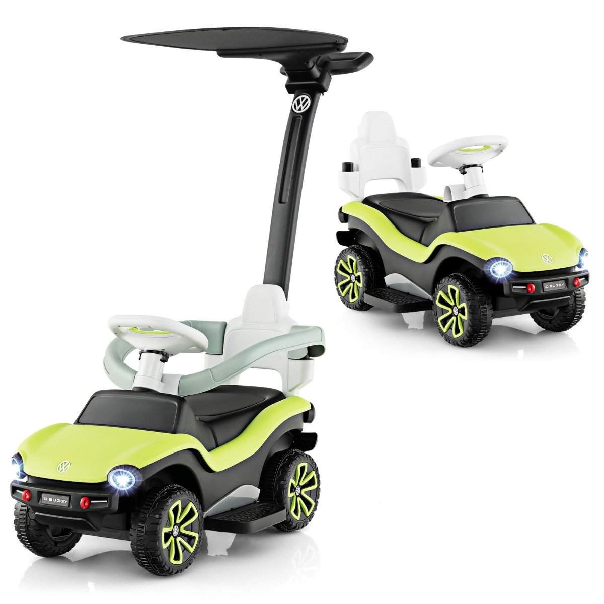 Licenseret 3-i-1 Volkswagen ride-on bil med tredobbelt justerbart skubbehåndtag 96 x 40 x 93 Grøn