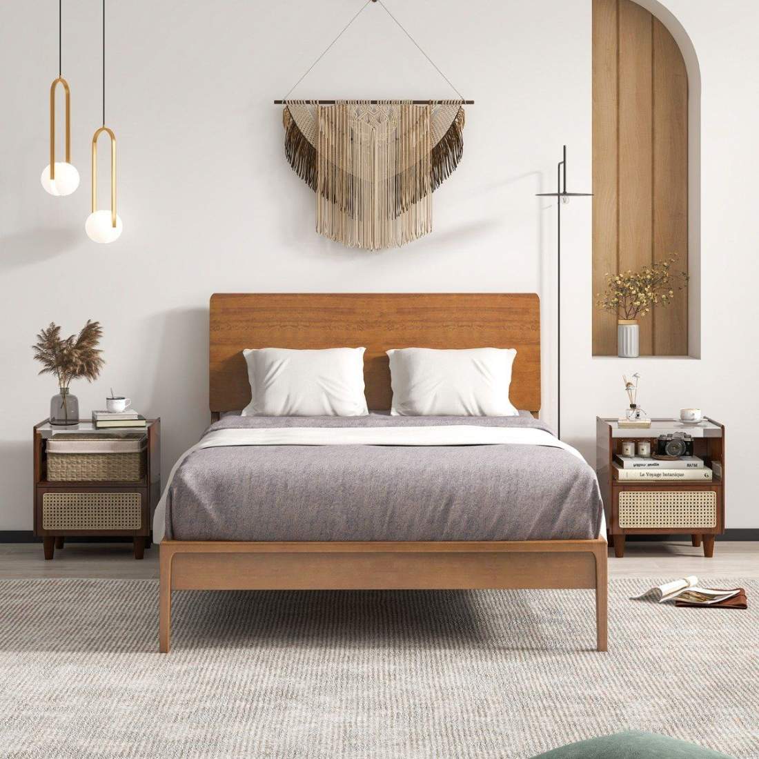 Sängbord i bambu & rotting med låda och ben i massivt trä. Sidobord med dolt förvaringsutrymme. Brun | Hem & Hobby - Hem & Hushåll - Sovrum | Pryloteket